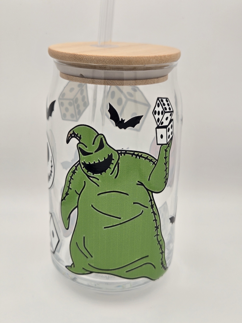 Halloween Oogie Boogie Glass Drink Jar with Bamboo Lid - Green